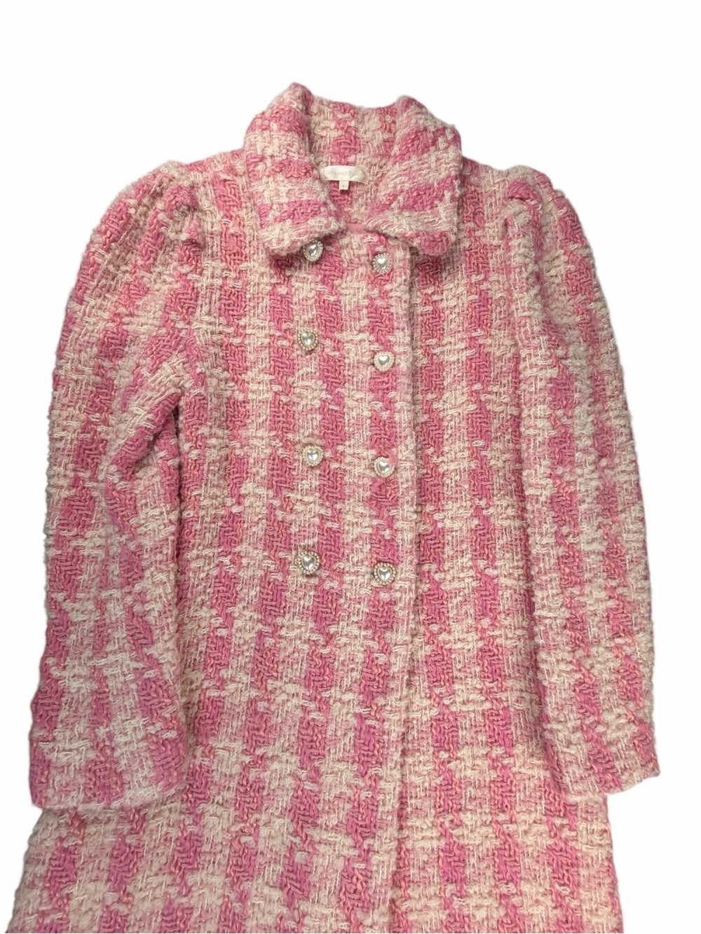 Love Shack Fancy Women’s Armstrong Pink Houndstooth Dense Wool Blend Coat Size 4 - Picture 6 of 12